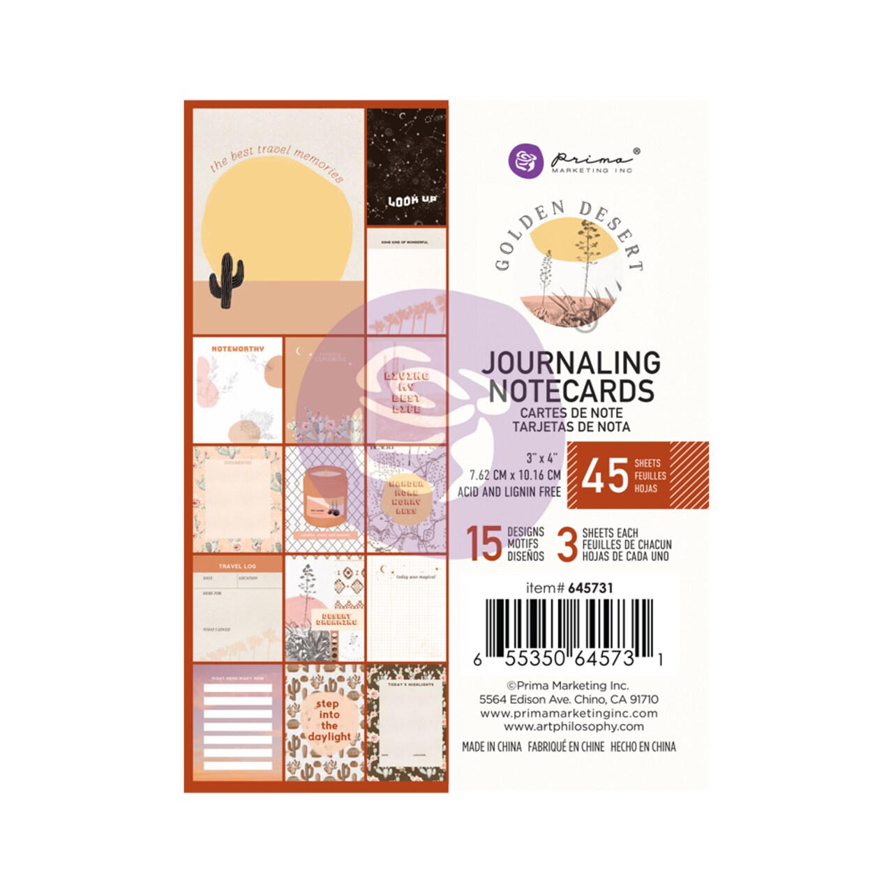 Prima Marketing Inc Golden Desert Collection 3x4 Journaling Cards - 45 Sheets 655350645731